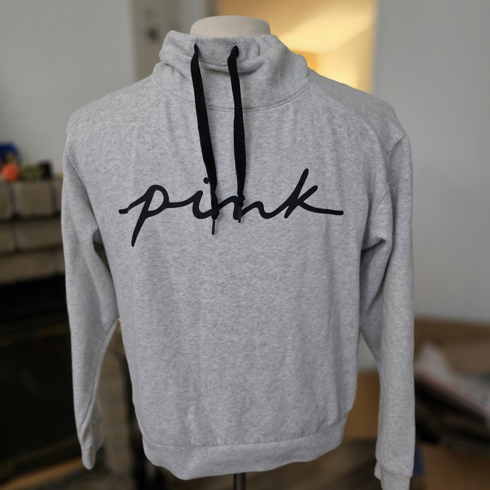 PINK Victoria's Secret Light Gray Hoodie with Black Accents